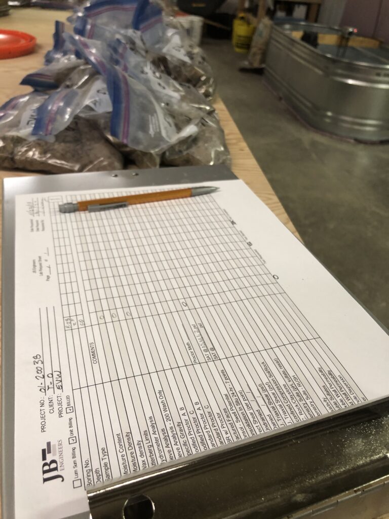 JB Engineers lab soil testing spreadsheet checklist